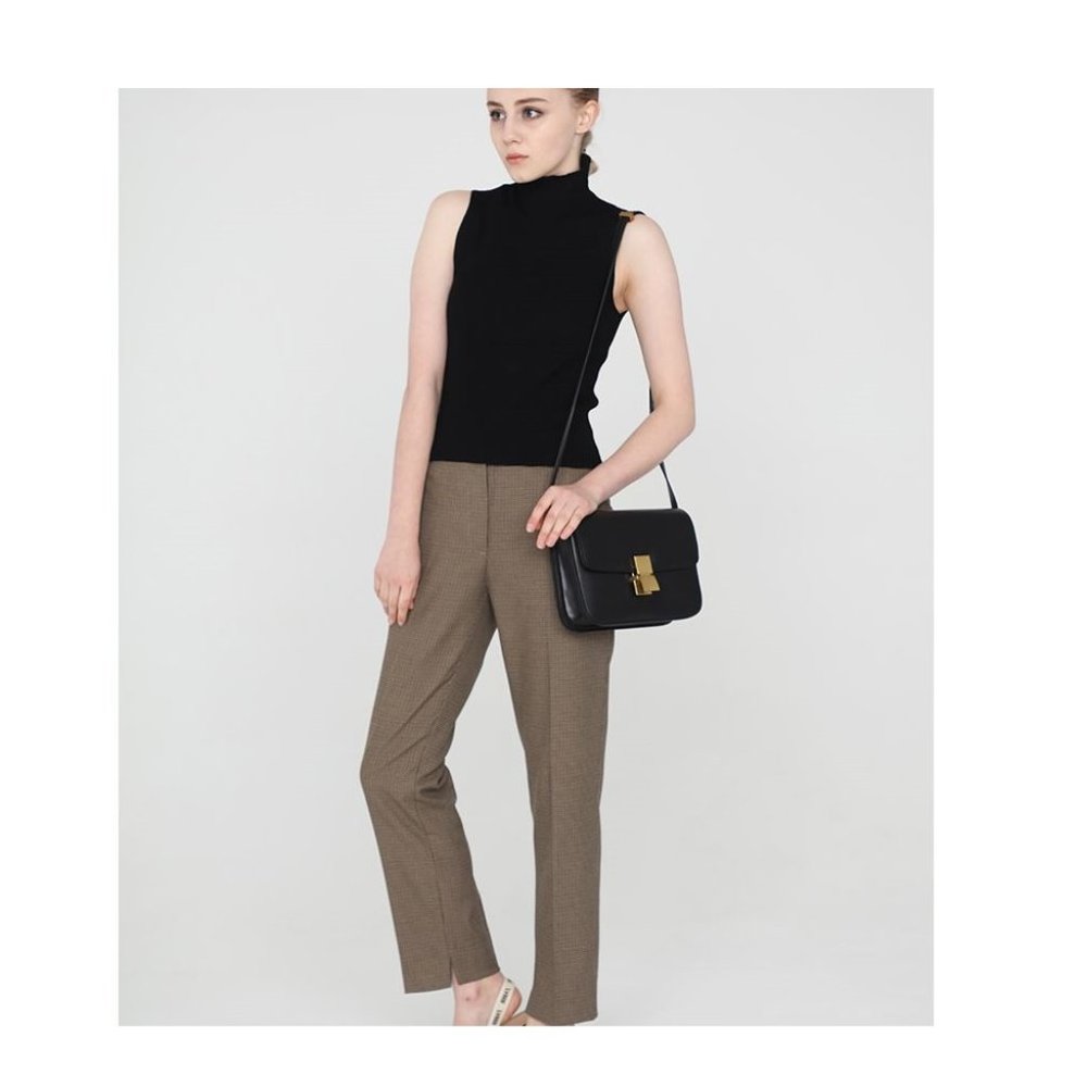 JeHouze women solid color shoulder medium purse leather messenger bag black